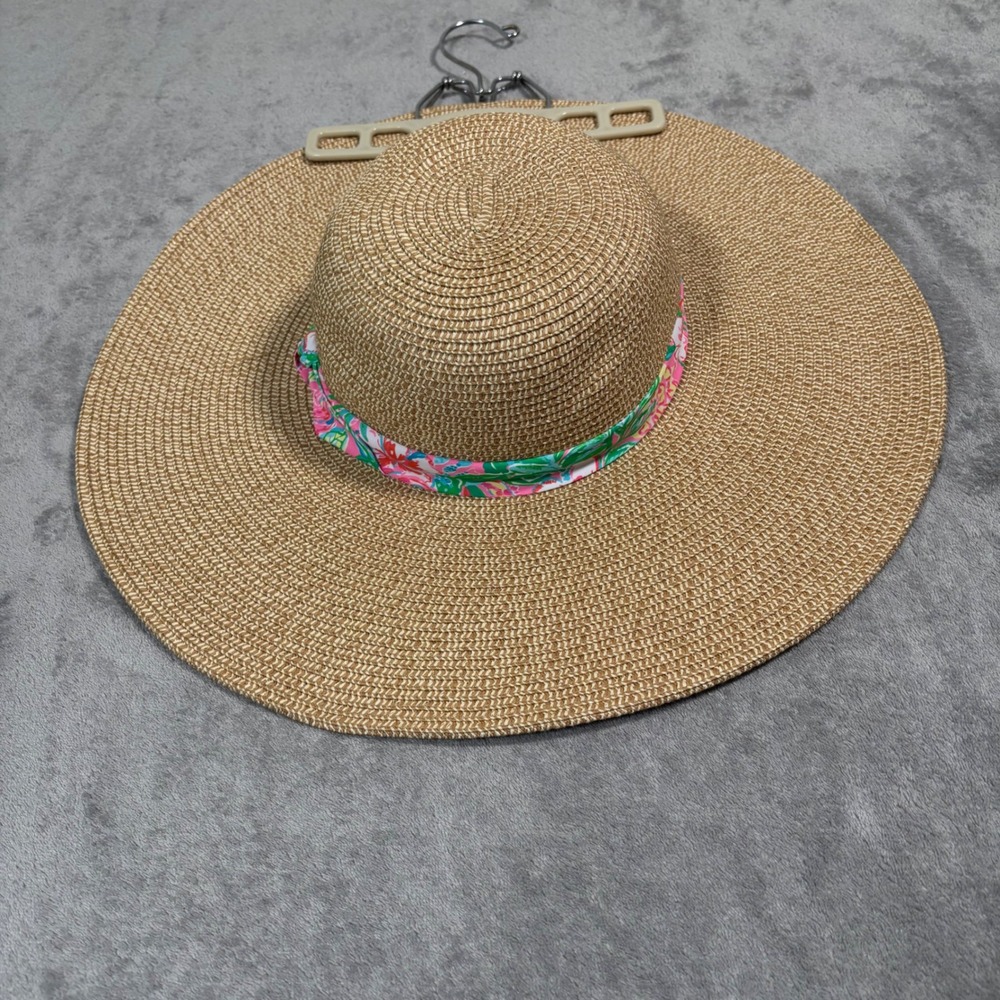Lilly Pulitzer Straw Hat Journey To The Jungle Floral Band Tan Gold Metallic NWT - Picture 4 of 7